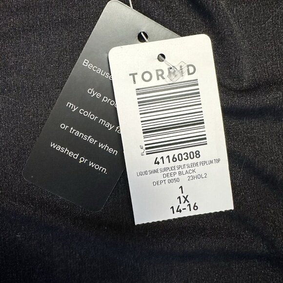 Torrid Black Metallic Liquid Shimmer Shine Crew Neck Short Sleeve Top Size 1XL - Picture 4 of 4